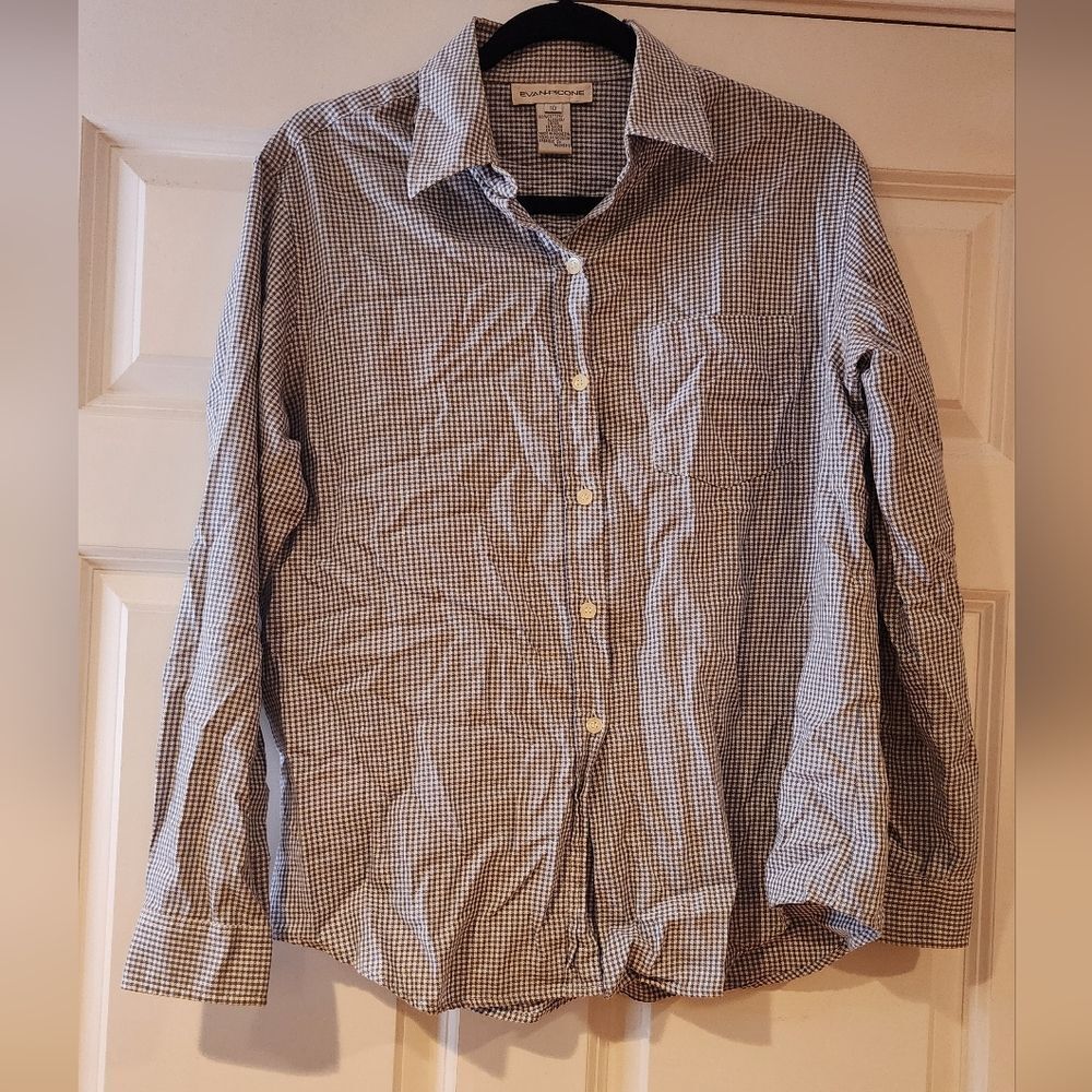 Evan Picone blue and white checkered button up shirt Size 10